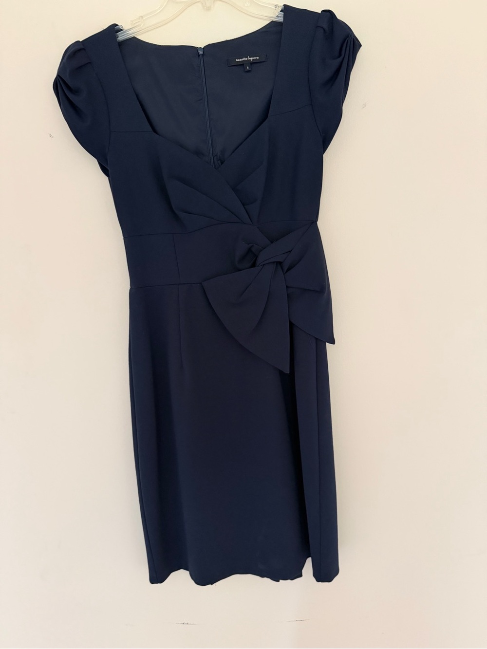 Nanette Lepore Navy V-Neck Midi Dress with Side Bow